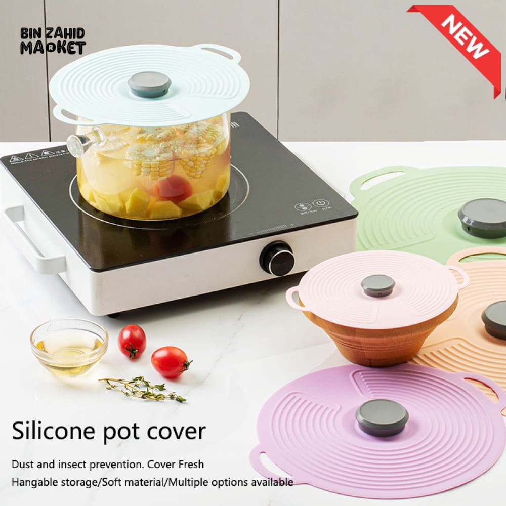 MULTI-SIZE REUSABLE SILICONE POT LID COVER SET – 5 PIECES FOOD FRESHNESS SEALING COVERS