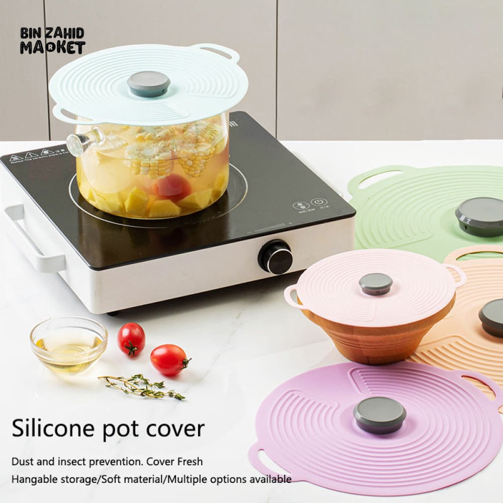 MULTI-SIZE REUSABLE SILICONE POT LID COVER SET – 5 PIECES FOOD FRESHNESS SEALING COVERS