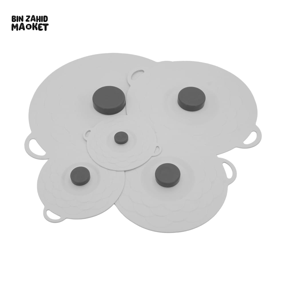 MULTI-SIZE REUSABLE SILICONE POT LID COVER SET – 5 PIECES FOOD FRESHNESS SEALING COVERS
