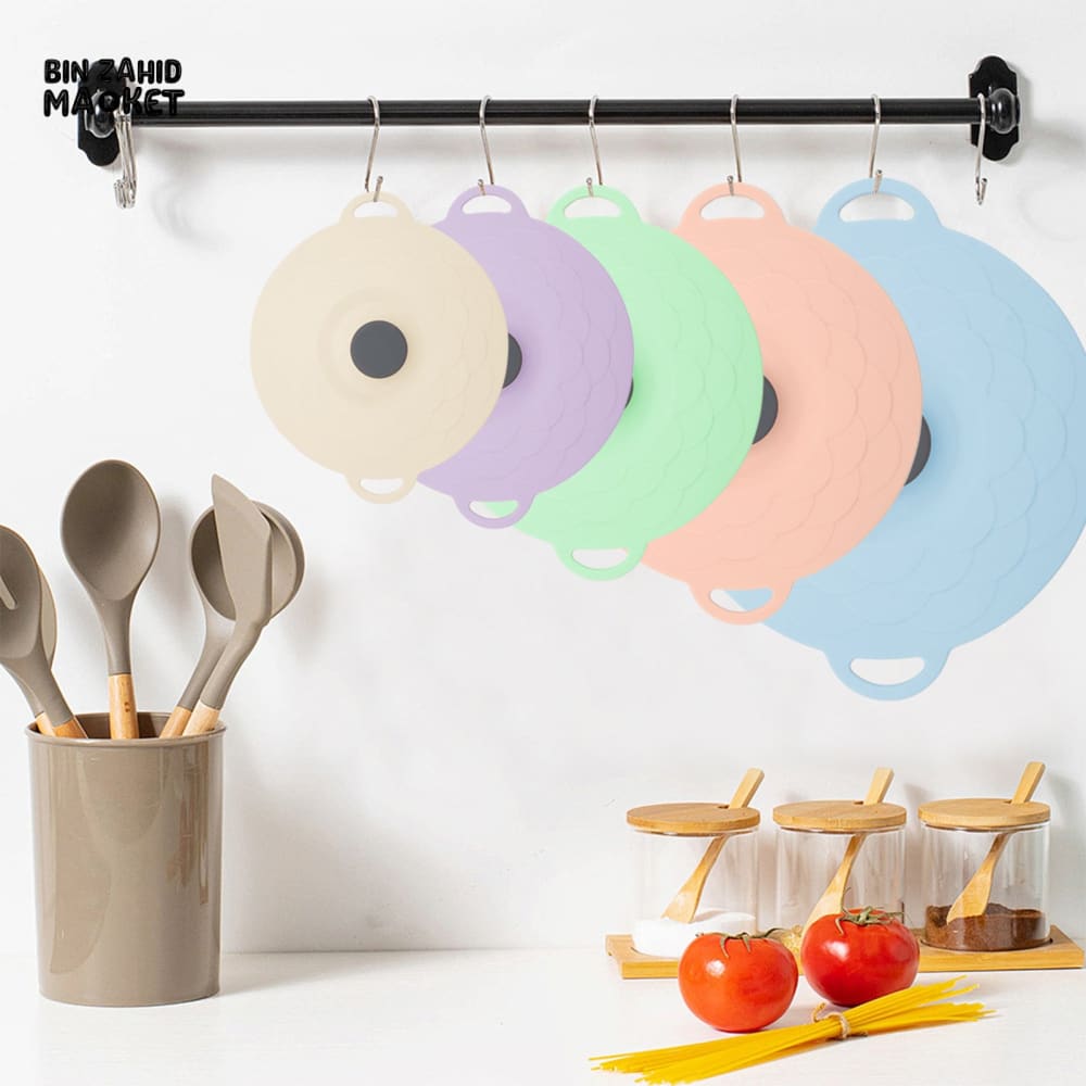 MULTI-SIZE REUSABLE SILICONE POT LID COVER SET – 5 PIECES FOOD FRESHNESS SEALING COVERS