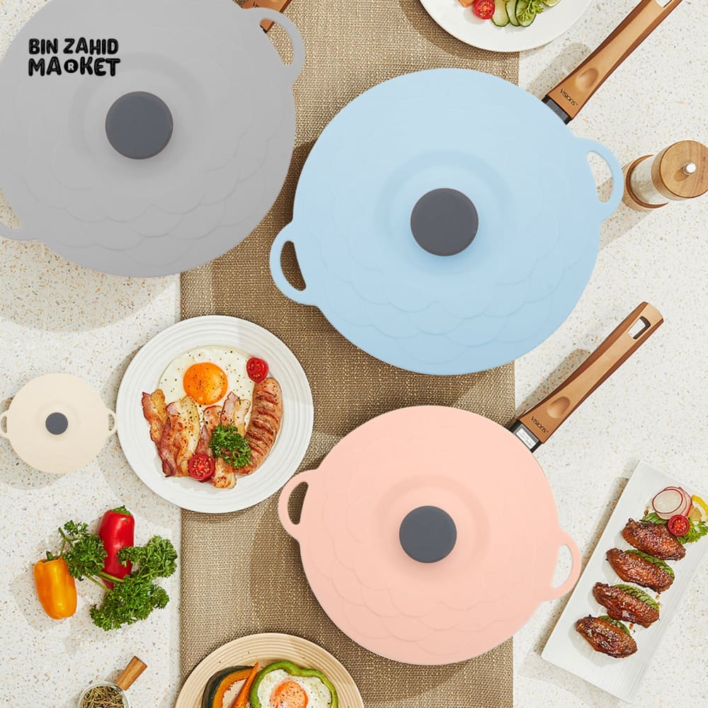 MULTI-SIZE REUSABLE SILICONE POT LID COVER SET – 5 PIECES FOOD FRESHNESS SEALING COVERS