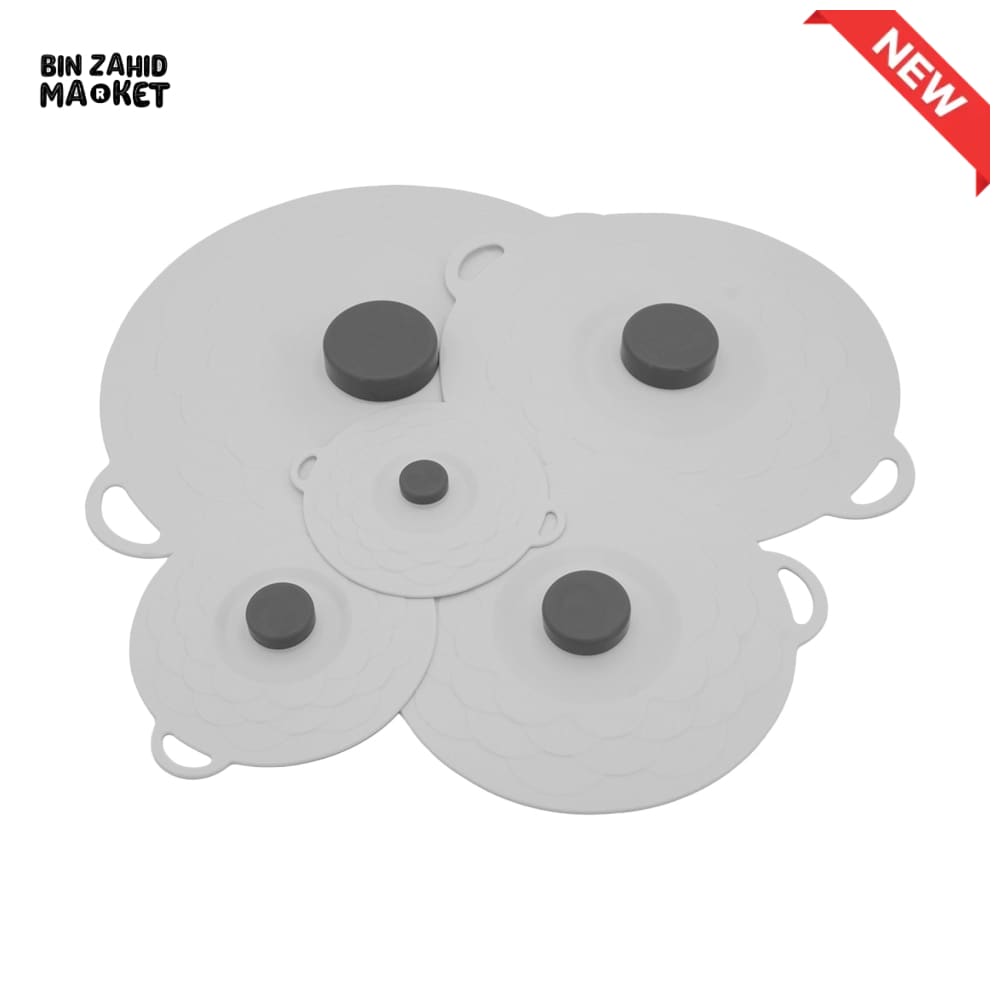 MULTI-SIZE REUSABLE SILICONE POT LID COVER SET – 5 PIECES FOOD FRESHNESS SEALING COVERS