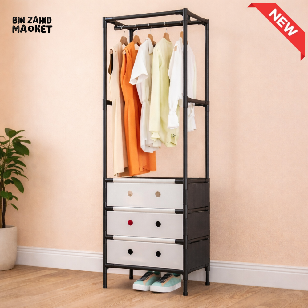 MULTI-TIER CLOTHING STORAGE RACK WITH DRAWERS – MODERN BEDROOM ORGANIZER STAND