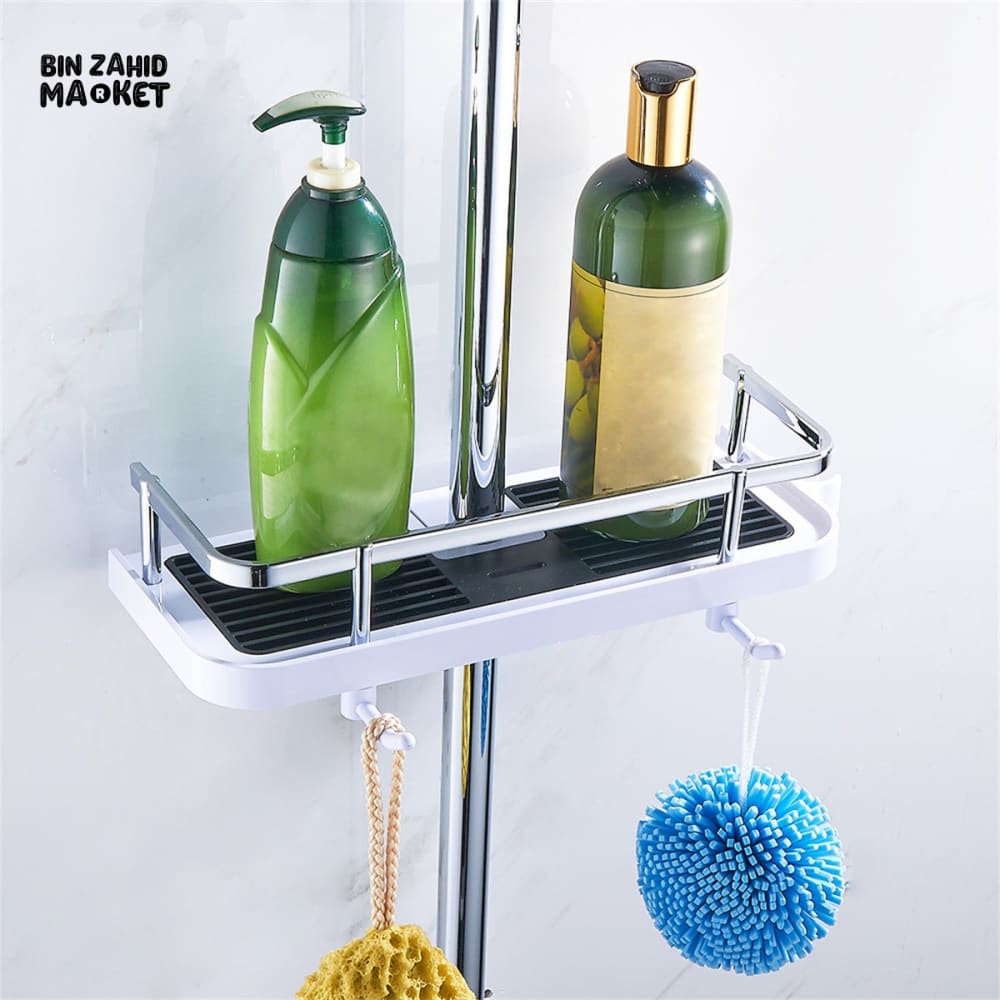 MULTIFUNCTION BATHROOM ORGANIZER LIFTING ROD SOAP HOLDER SHOWER SHELF STORAGE RACK