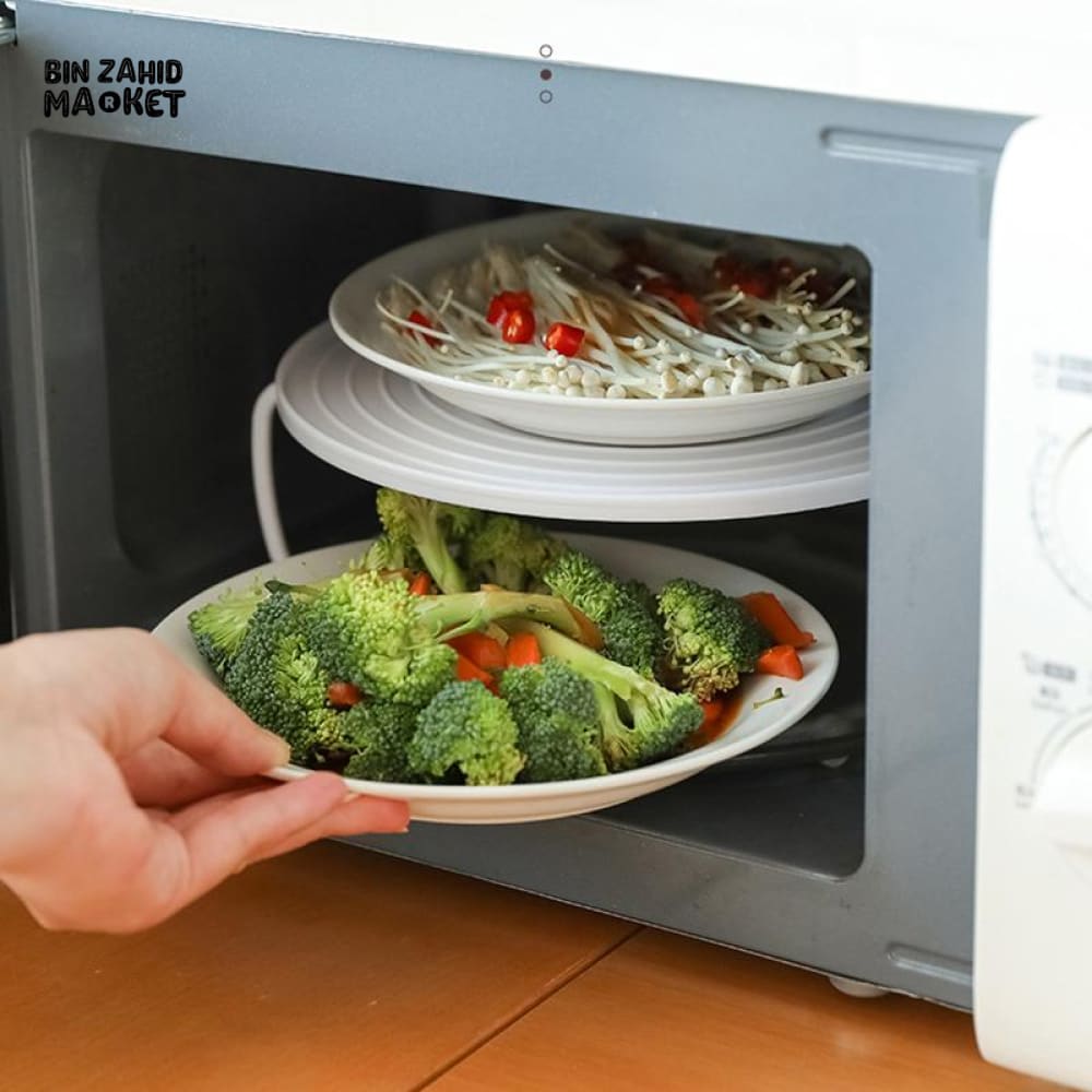 MULTIFUNCTION INSULATED HEATING TRAY – MICROWAVE STEAMING RACK & SHELF PLASTIC KITCHEN GADGET COOKING TOOL