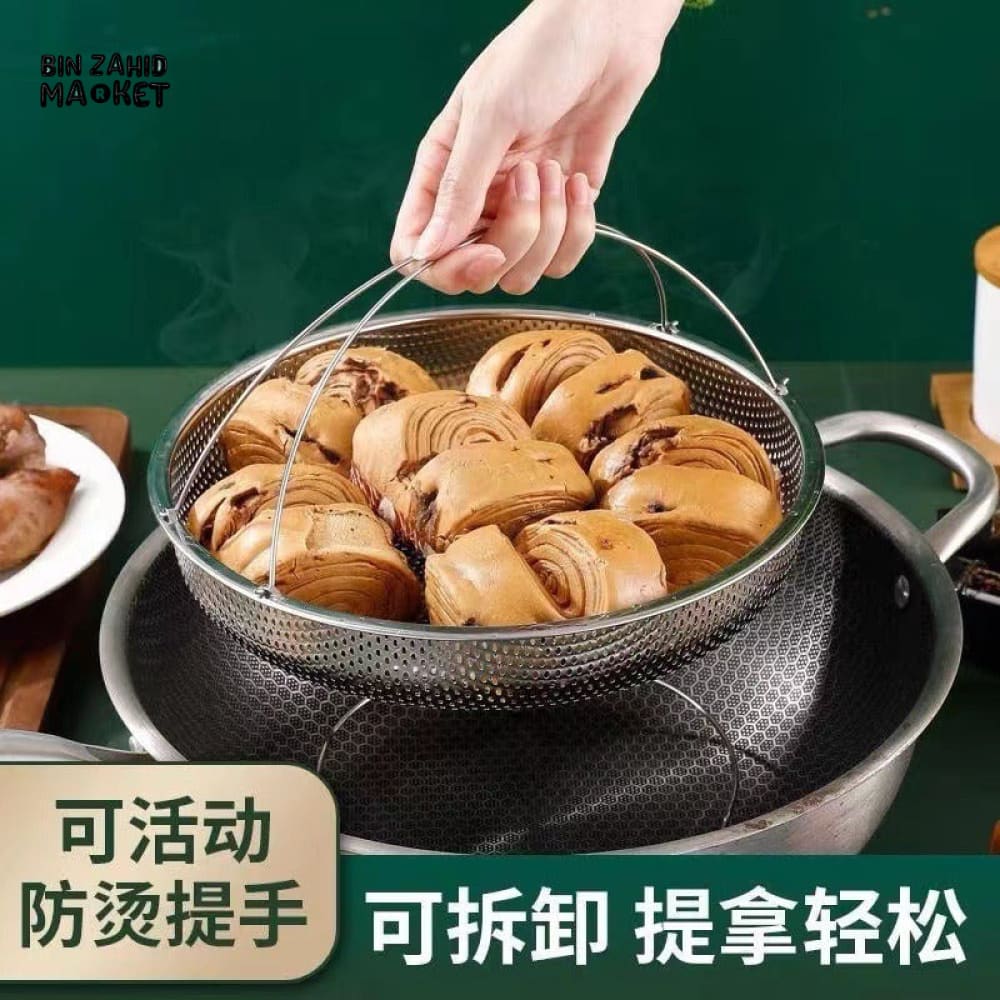 MULTIFUNCTION STAINLESS FOOD STEAMER STEAMING RACK BASKET WITH HANDLE EASY USE COOKING UTENSILS