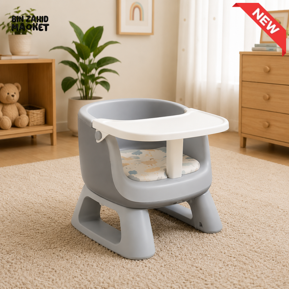 MULTIFUNCTIONAL BABY FEEDING CHAIR WITH TRAY FOR TODDLERS - GREY