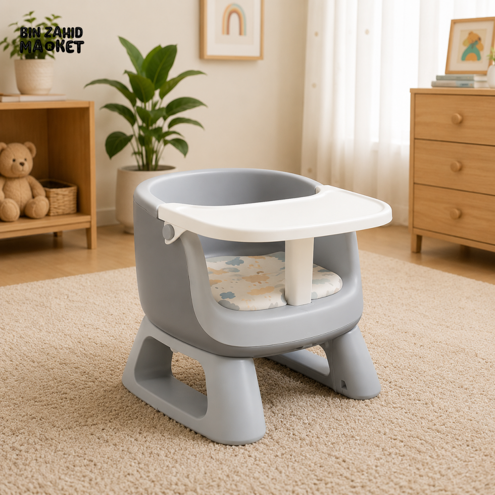 MULTIFUNCTIONAL BABY FEEDING CHAIR WITH TRAY FOR TODDLERS - GREY