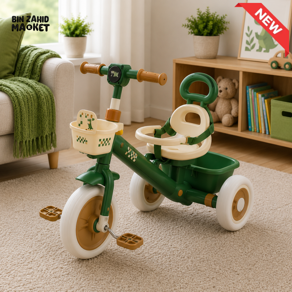MULTIFUNCTIONAL BABY TRICYCLE WITH SAFETY RAIL - GREEN