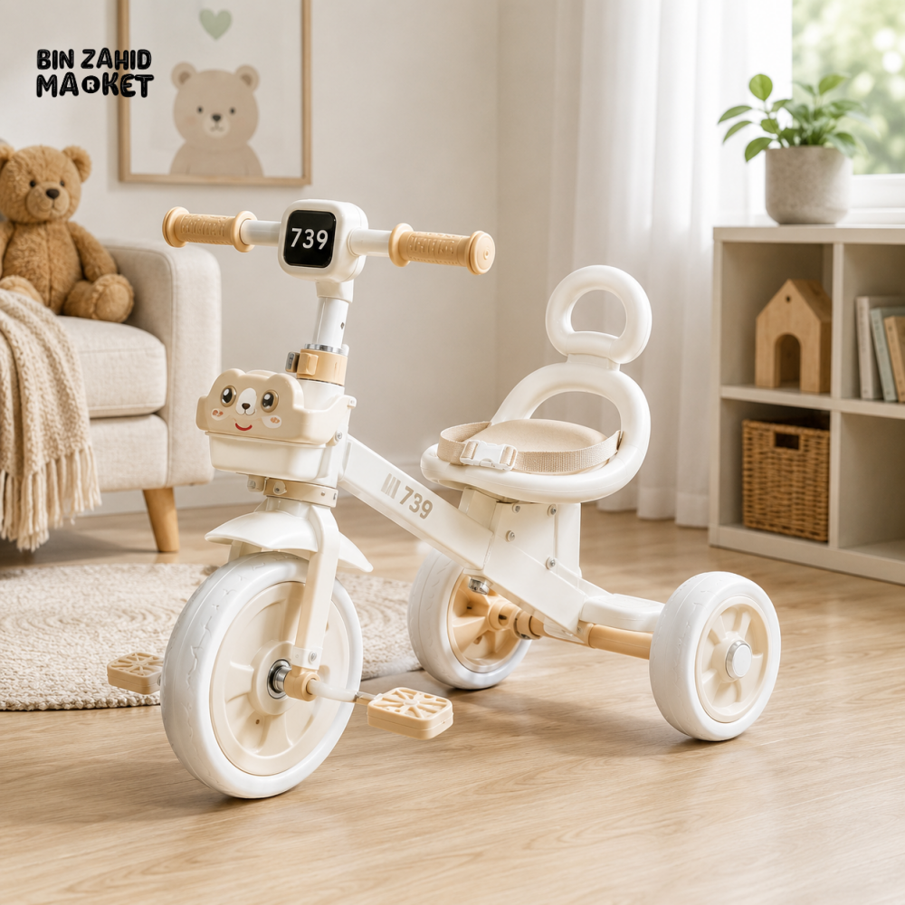MULTIFUNCTIONAL BABY TRICYCLE WITH SAFETY RAIL - WHITE