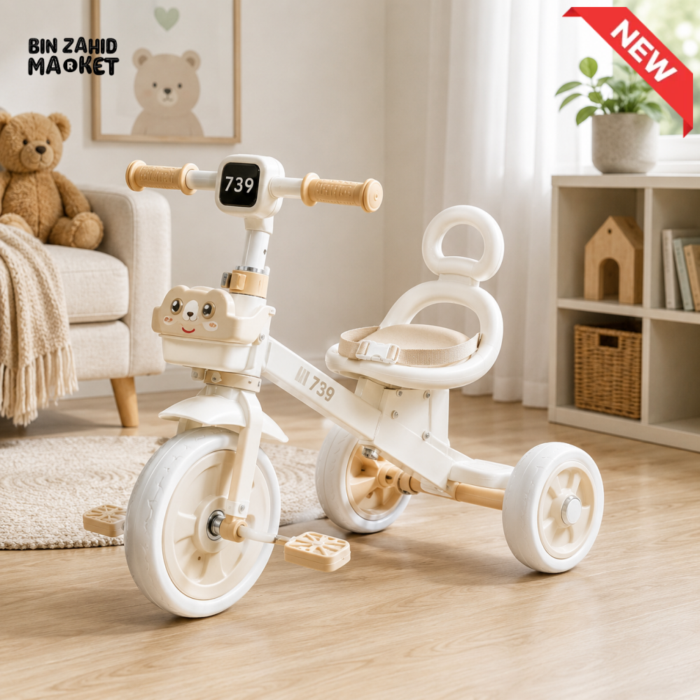 MULTIFUNCTIONAL BABY TRICYCLE WITH SAFETY RAIL - WHITE