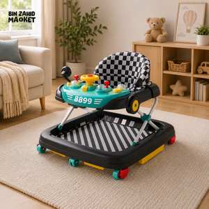 MULTIFUNCTIONAL BABY WALKER WITH FOOT MAT - GREEN