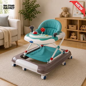 MULTIFUNCTIONAL BABY WALKER WITH FOOT SUPPORT MAT - BROWN