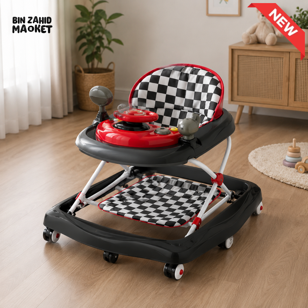 MULTIFUNCTIONAL BABY WALKER WITH FOOT SUPPORT MAT - CHECK