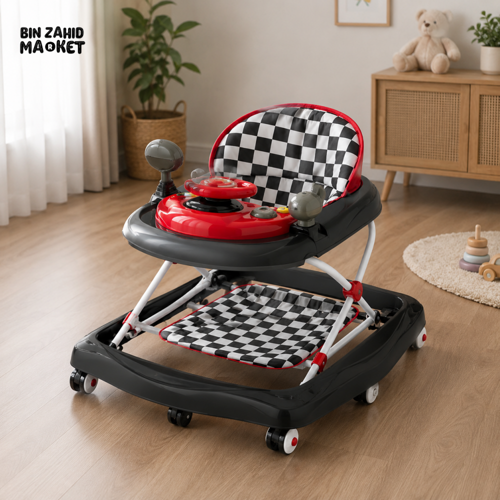 MULTIFUNCTIONAL BABY WALKER WITH FOOT SUPPORT MAT - CHECK