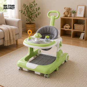 MULTIFUNCTIONAL BABY WALKER WITH PUSH HANDLE - GREEN