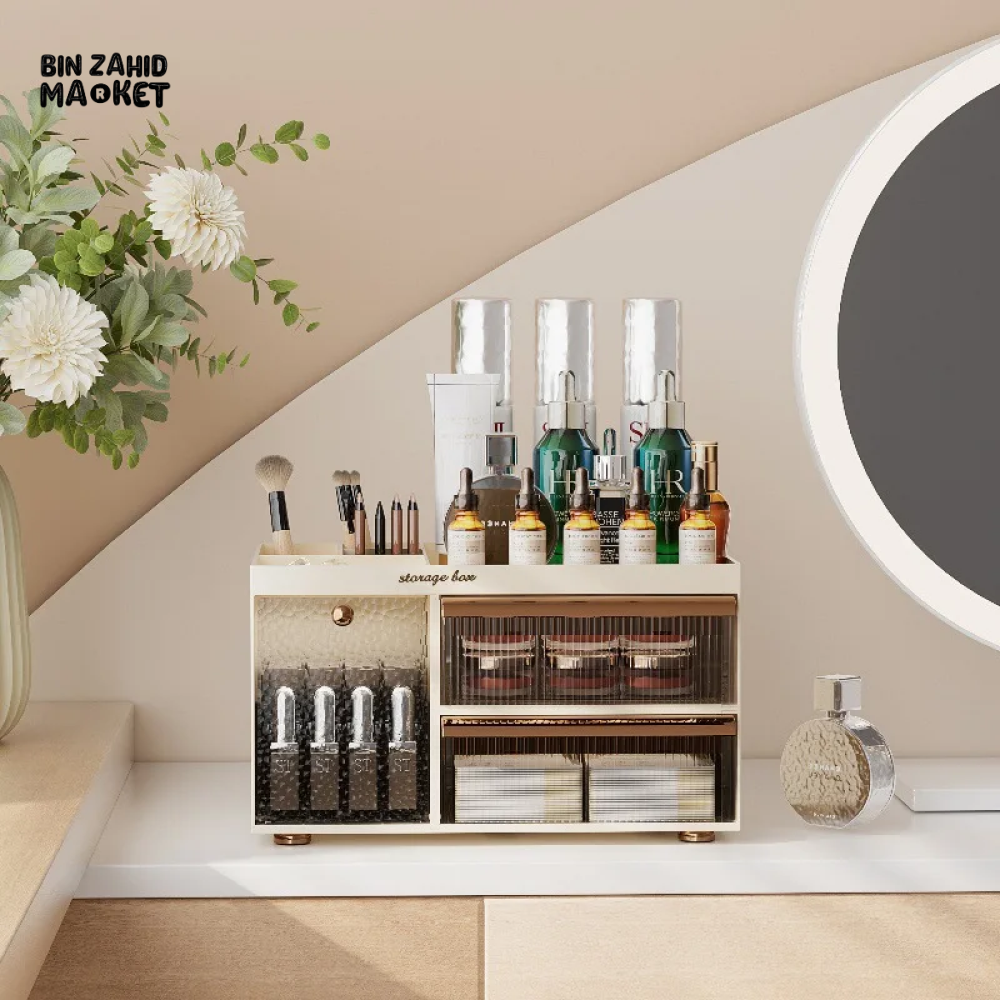 MULTIFUNCTIONAL DRAWER MAKEUP BOX COSMETIC & SKINCARE STORAGE FOR DESKTOP DORMITORY & VANITY