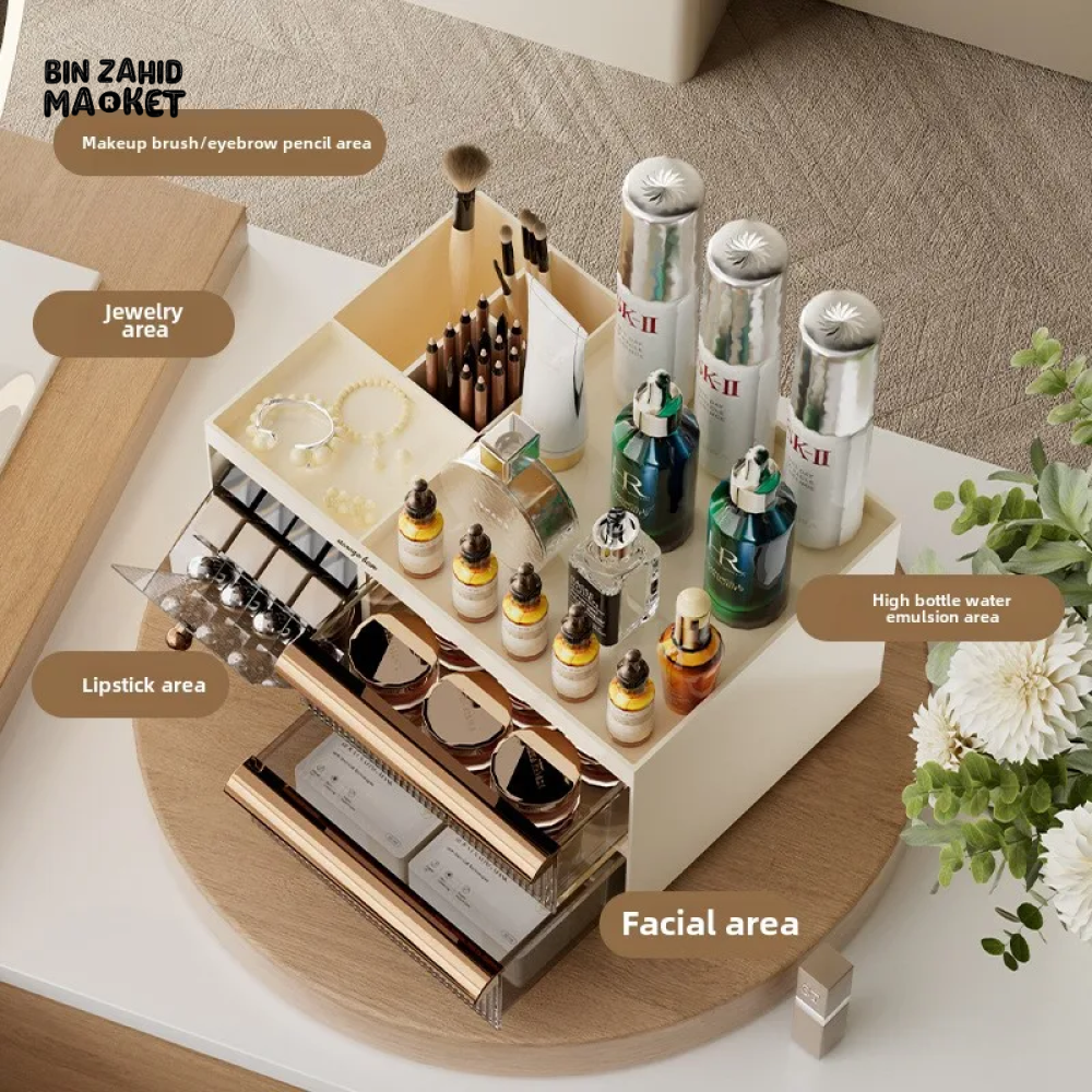 MULTIFUNCTIONAL DRAWER MAKEUP BOX COSMETIC & SKINCARE STORAGE FOR DESKTOP DORMITORY & VANITY