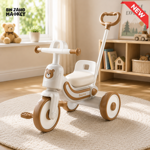 MULTIFUNCTIONAL KIDS TRICYCLE WITH PUSH HANDLE - GREY