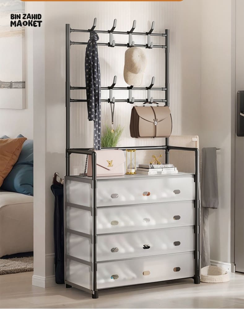 5-LAYER MULTIFUNCTIONAL SHOE STORAGE COAT RACK – FLOOR-STANDING ENTRYWAY HANGER AND SIMPLE SHOE CABINET ORGANIZER