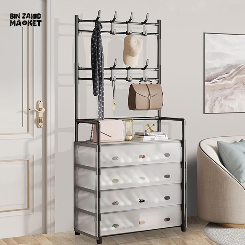 5-LAYER MULTIFUNCTIONAL SHOE STORAGE COAT RACK – FLOOR-STANDING ENTRYWAY HANGER AND SIMPLE SHOE CABINET ORGANIZER