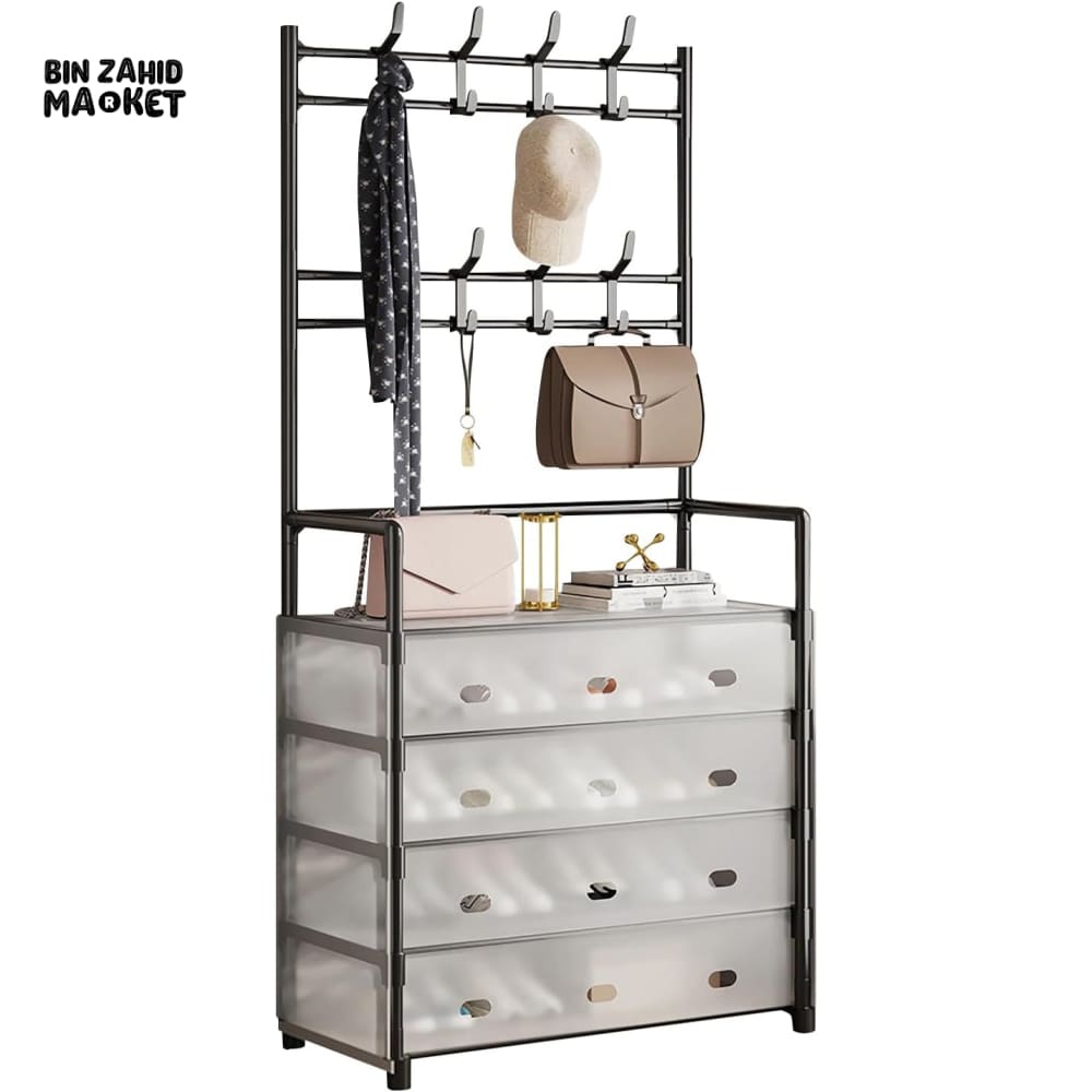 5-LAYER MULTIFUNCTIONAL SHOE STORAGE COAT RACK – FLOOR-STANDING ENTRYWAY HANGER AND SIMPLE SHOE CABINET ORGANIZER