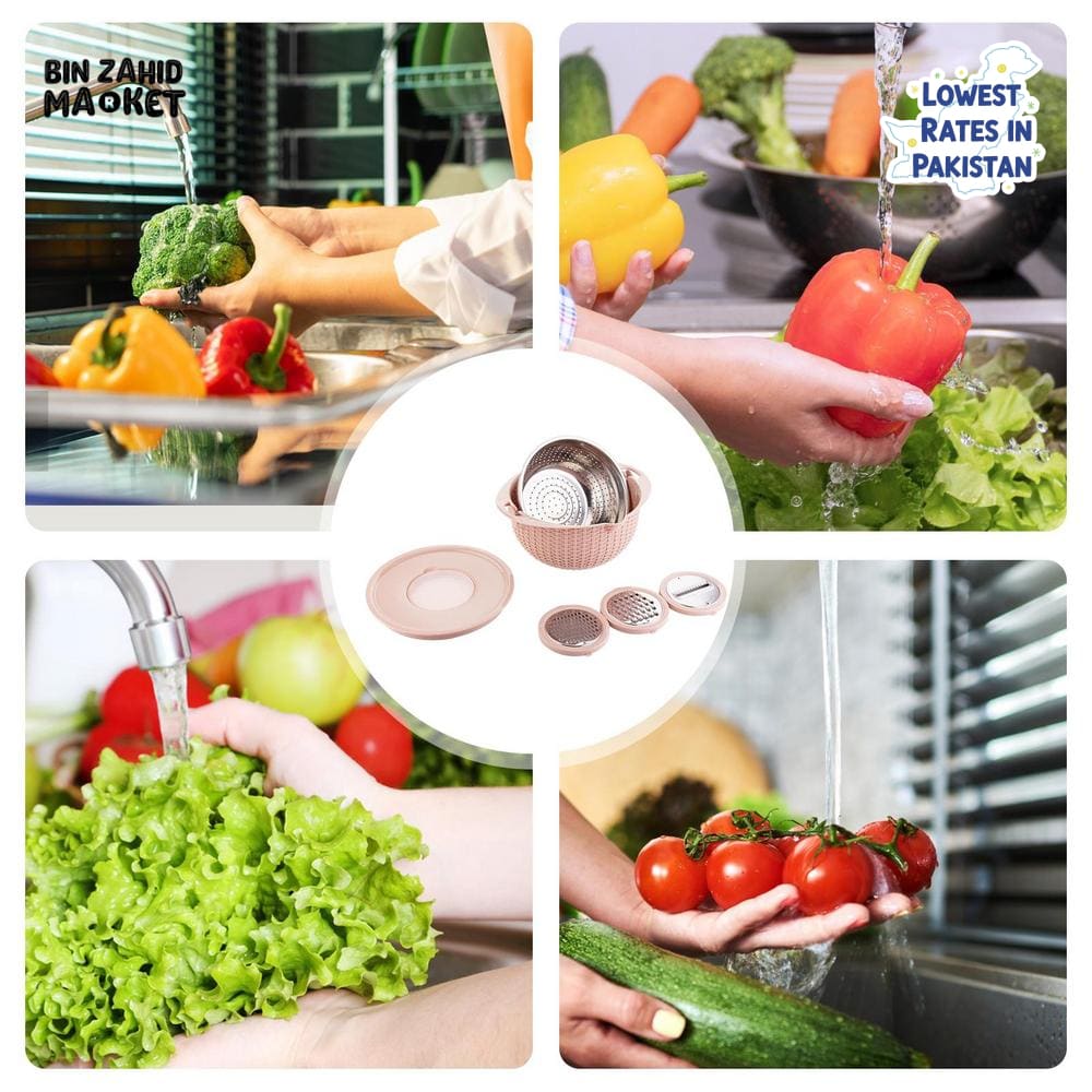 MULTIFUNCTIONAL STAINLESS STEEL STRAINER & DRAIN BASKET BOWL SET
