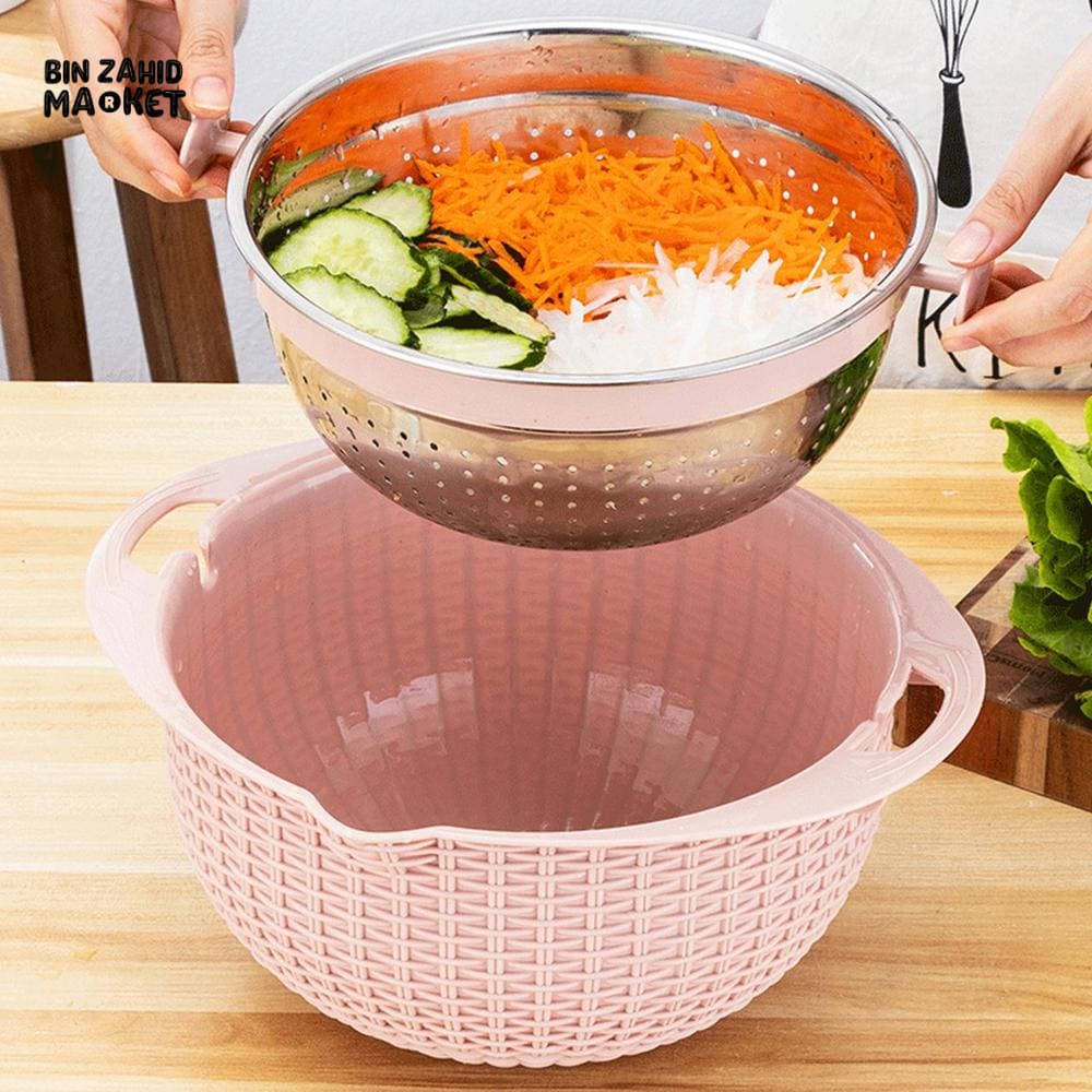 MULTIFUNCTIONAL STAINLESS STEEL STRAINER & DRAIN BASKET BOWL SET