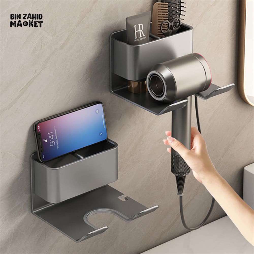MULTIFUNCTIONAL WALL MOUNT HAIR DRYER & BATHROOM ORGANIZER