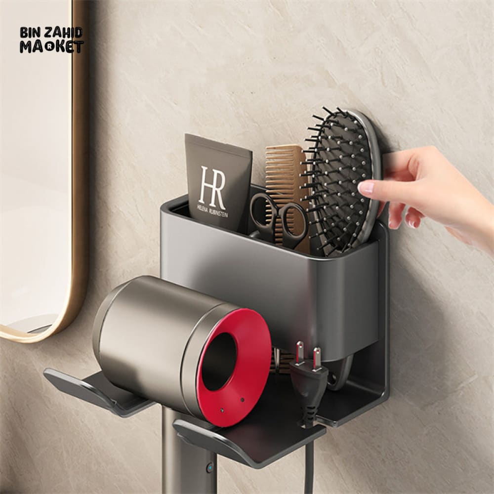 MULTIFUNCTIONAL WALL MOUNT HAIR DRYER & BATHROOM ORGANIZER
