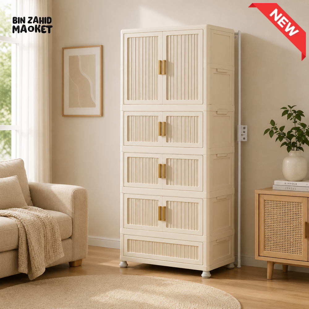 MULTILAYER BABY STORAGE WARDROBE CABINET WITH LOCKABLE DOORS AND WHEELS