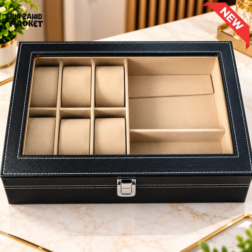 MULTIPURPOSE WATCH AND JEWELRY ORGANIZER BOX WITH GLASS LID - Jewelry Organizers