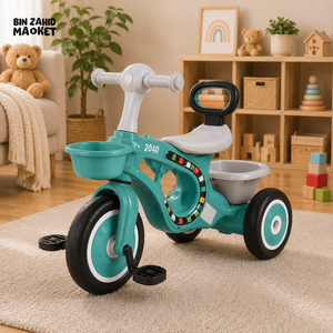 MUSICAL KIDS TRICYCLE WITH STORAGE BASKET - C GREEN