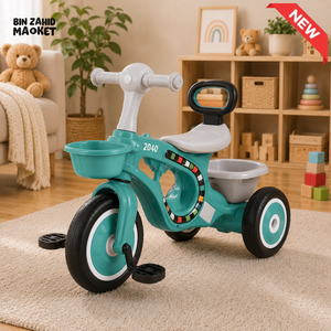 MUSICAL KIDS TRICYCLE WITH STORAGE BASKET - C GREEN