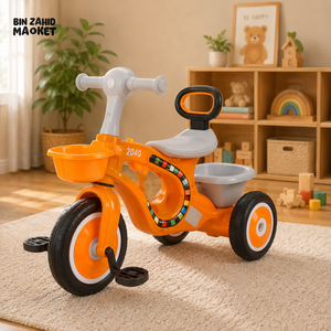 MUSICAL KIDS TRICYCLE WITH STORAGE BASKET - ORANGE
