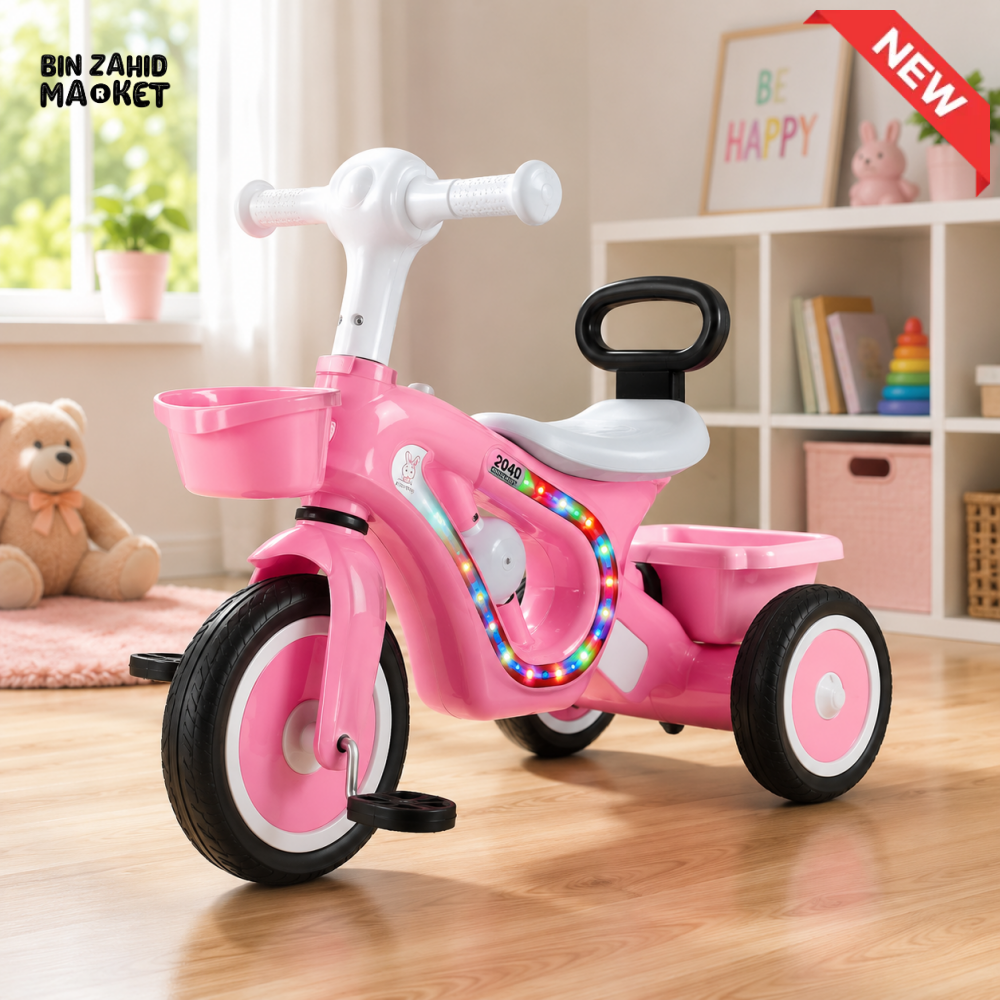 MUSICAL KIDS TRICYCLE WITH STORAGE BASKET - PINK