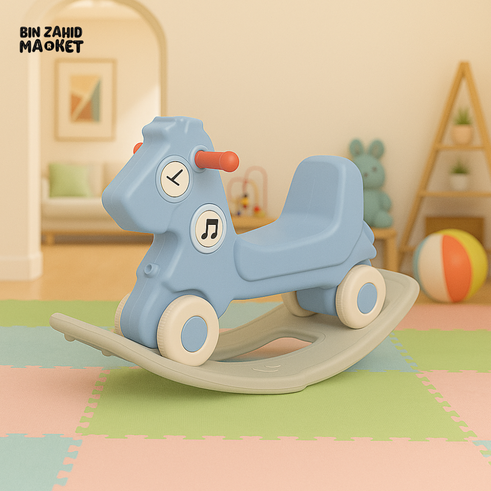 MUSICAL ROCKING HORSE RIDE-ON TOY FOR TODDLERS - BLUE