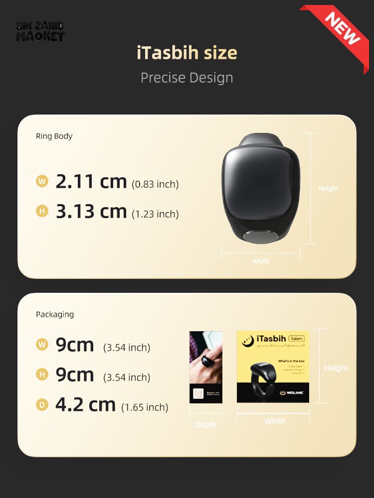 MUSLIM SMART PRAYER RING – WATERPROOF DIGITAL TALLY COUNTER WITH PRAYER TIME & VIBRATION REMINDER