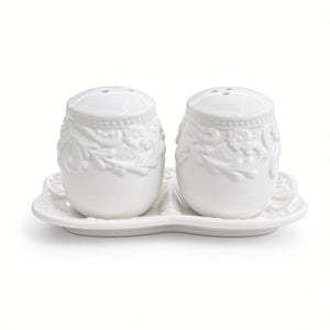 Kitchlux Ceramic Salt and Pepper Shakers - White Embossed