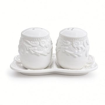 Kitchlux Ceramic Salt and Pepper Shakers - White Embossed