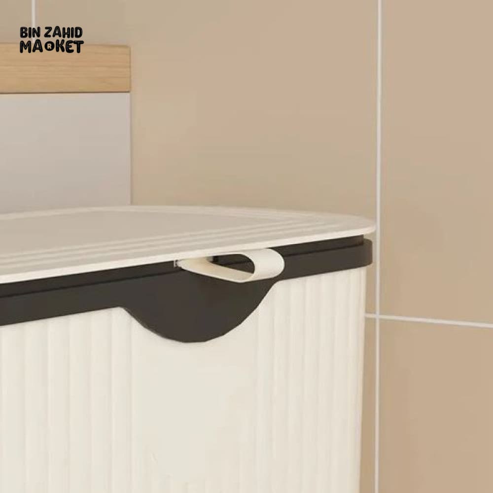 NARROW KITCHEN TRASH CAN WITH STORAGE RACK - MULTIPURPOSE WASTE BIN - CREAM