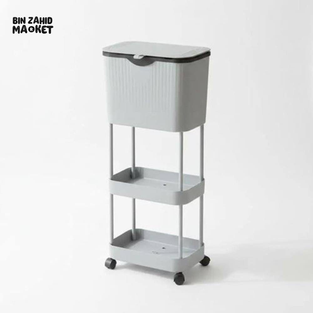 NARROW KITCHEN TRASH CAN WITH STORAGE RACK - MULTIPURPOSE WASTE BIN - GEY