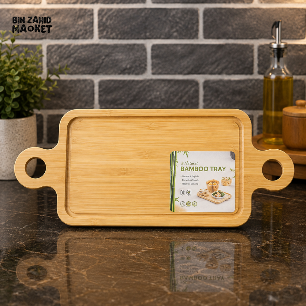 NATURAL BAMBOO SERVING TRAY WITH HANDLES - Trays