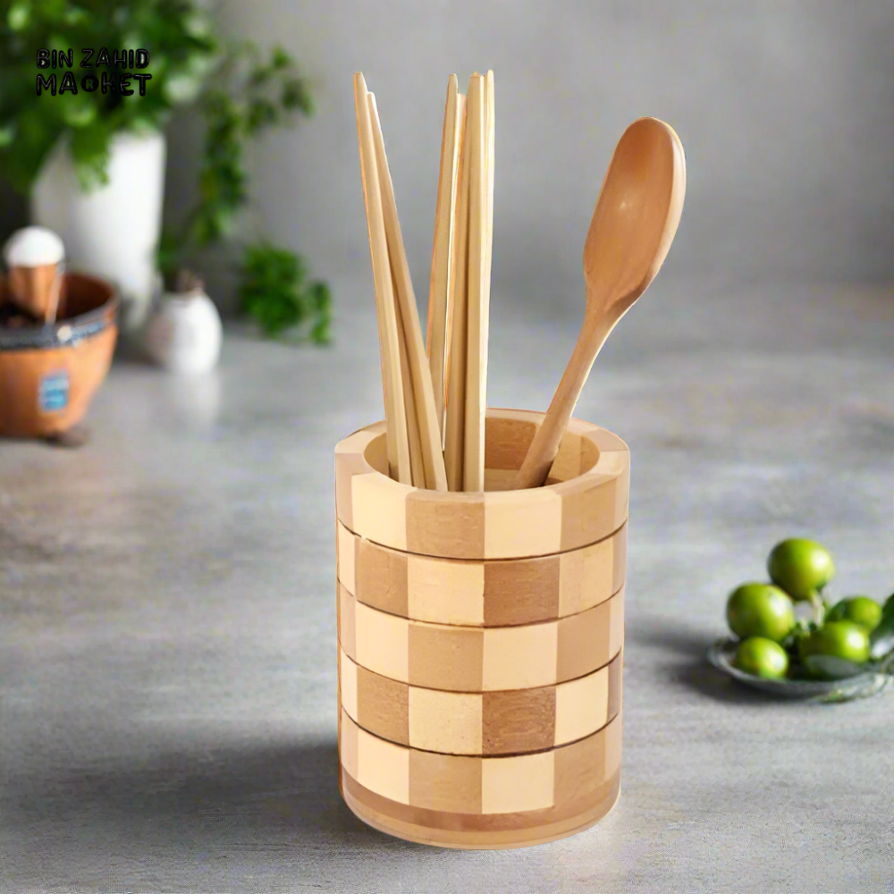 NATURAL WOOD SPOON STAND – COUNTERTOP UTENSIL HOLDER