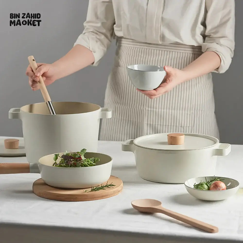 NEOFLAM FIKA 11 PIECE CERAMIC NONSTICK COOKWARE SET INDUCTION READY KOREAN MADE PREMIUM KITCHEN SET - CREAM