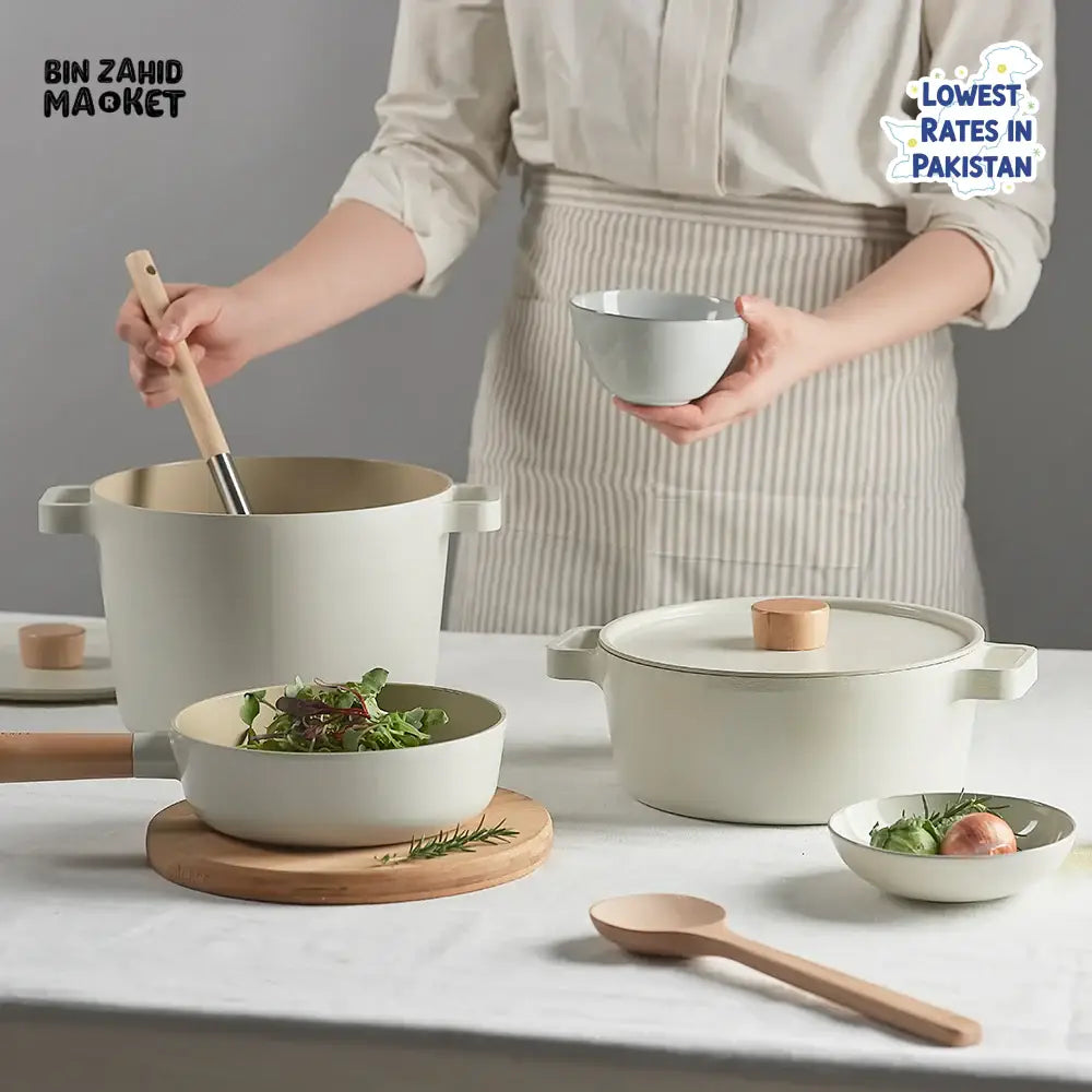 NEOFLAM FIKA 11 PIECE CERAMIC NONSTICK COOKWARE SET INDUCTION READY KOREAN MADE PREMIUM KITCHEN SET - CREAM