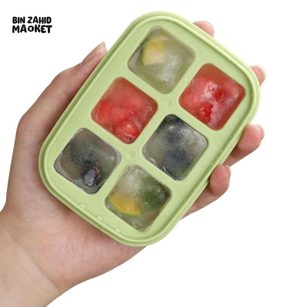 NEW DURABLE PUSH RELEASE MINI ICE CUBE MOULD WITH LID SQUARE SILICONE ICE TRAY FOR HOME AND PARTIES – 6 GRIDS