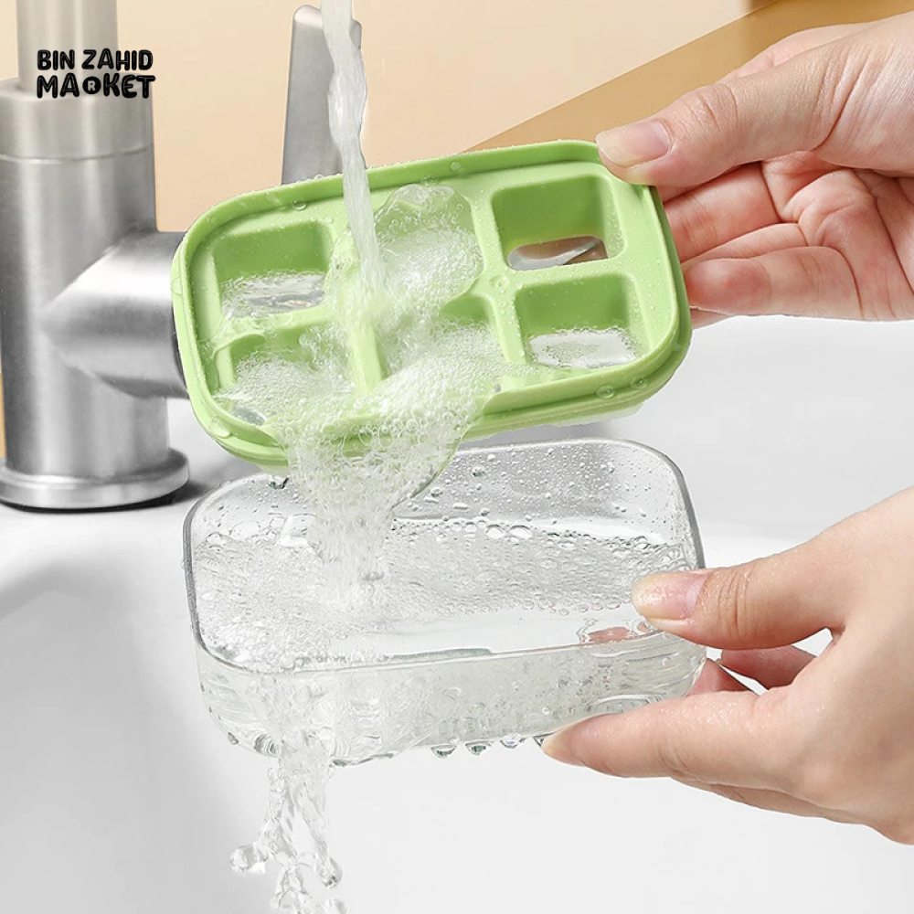 NEW DURABLE PUSH RELEASE MINI ICE CUBE MOULD WITH LID SQUARE SILICONE ICE TRAY FOR HOME AND PARTIES – 6 GRIDS