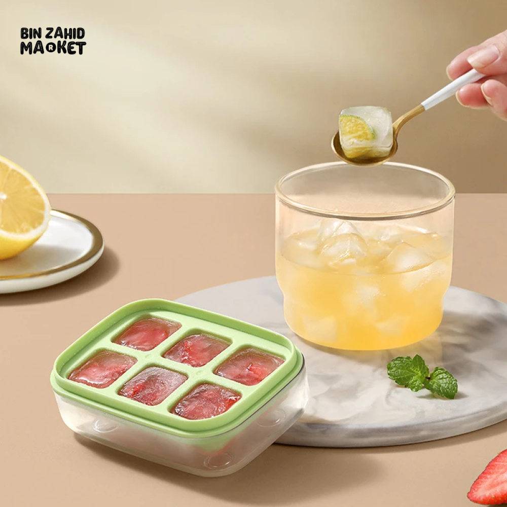 NEW DURABLE PUSH RELEASE MINI ICE CUBE MOULD WITH LID SQUARE SILICONE ICE TRAY FOR HOME AND PARTIES – 6 GRIDS