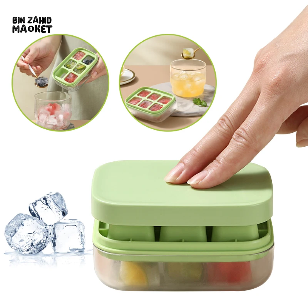 NEW DURABLE PUSH RELEASE MINI ICE CUBE MOULD WITH LID SQUARE SILICONE ICE TRAY FOR HOME AND PARTIES – 6 GRIDS